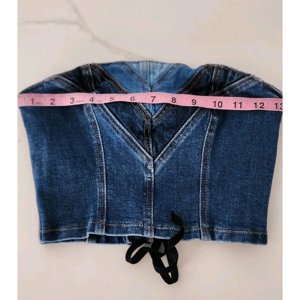 Revice Strapless Lace Up Backside Corset Light & Dark Tone Denim Top Size Small - Picture 8 of 10